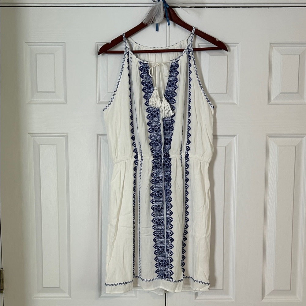 Dex Cream Halter Dress with Navy Trim